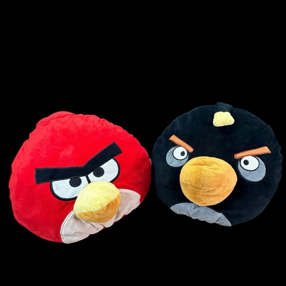Angry Birds Black Bomb & Red Bird Plush 13"x15" Medium‎ Stuffed Animal